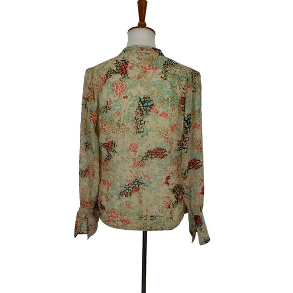 Umgee USA Beige Floral Blouse S Surplice V Neck Long Sleeve Lightweight Boho Top - Picture 4 of 6
